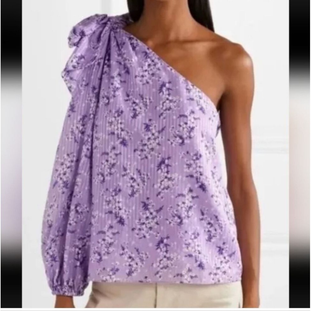Ulla Johnson One Shoulder Floral Blouse Long Sleeve in Lavender